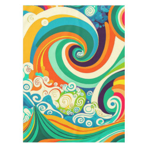 Abstract Colorful Retro 70s Hippie Waves Artwork   Tablecloth