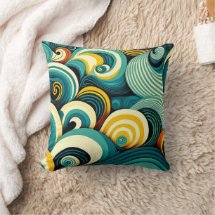 Abstract Colorful Retro 70s Hippie Waves Artwork   Throw Pillow