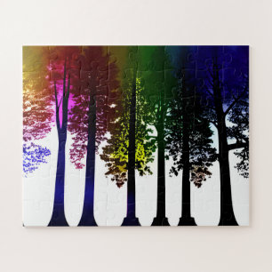 Abstract Colorful Silhouette Trees For Kids Jigsaw Puzzle