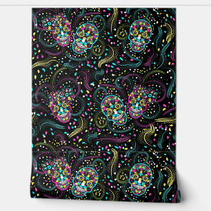 Abstract Colorful Spooky Skulls Halloween Wallpaper