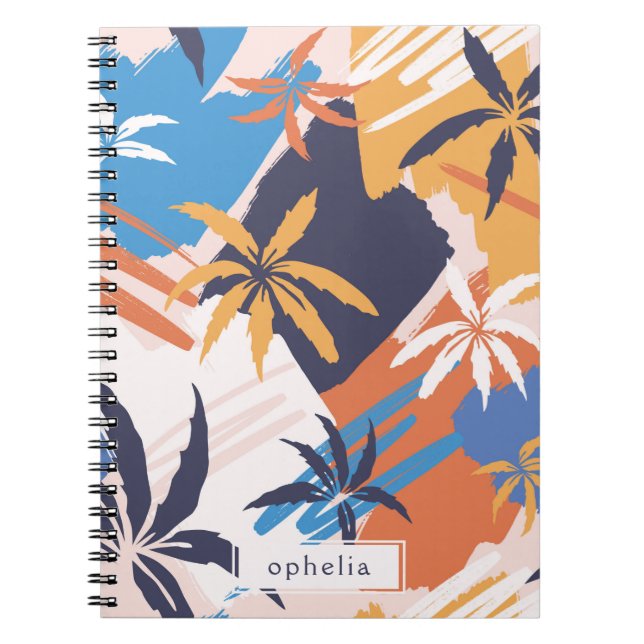 Abstract Colorful Summer Palm Tree Pattern Notebook (Front)