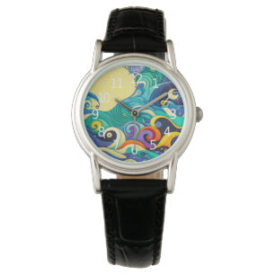 Abstract Colorful Sun Waves Line Art Illustration Watch