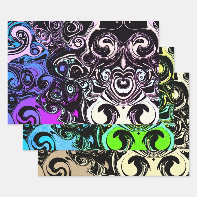 Abstract colorful swirls  wrapping paper sheet (Set)