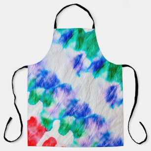 Abstract colorful tie dye pattern on a crumpled wh apron