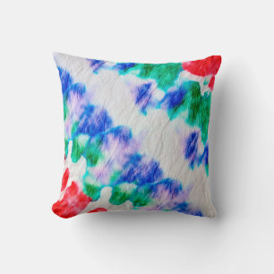 Abstract colorful tie dye pattern on a crumpled wh throw pillow