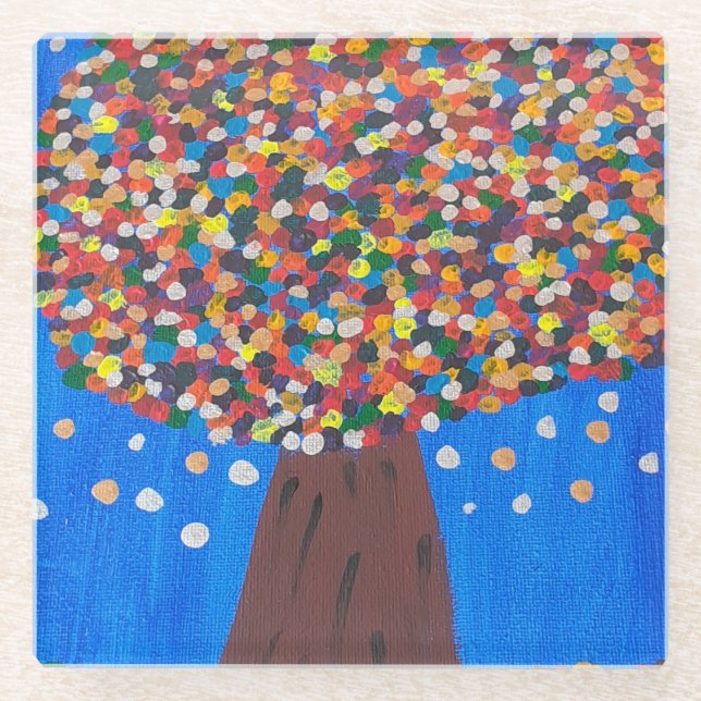Abstract Colorful Tree  Glass Coaster (Front)