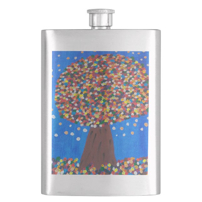 Abstract Colorful Tree  Hip Flask (Front)