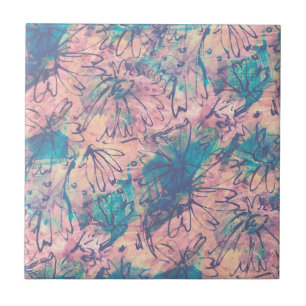 Abstract Colorful Watercolor Floral Pattern Tile