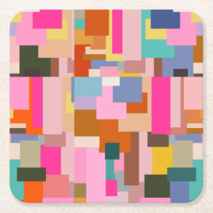 Abstract Colour Block Mid Century Modern Geometric Square Paper Coaster