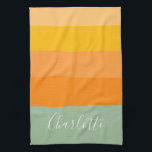 Abstract Colour Block Stripes Orange Mint Name  Kitchen Towel<br><div class="desc">Cute,  bright and colourful kitchen towel! This simple pattern features colour blocked shapes in a trendy palette of candy pastels including orange,  aqua,  and yellow. Personalized it with your name!</div>