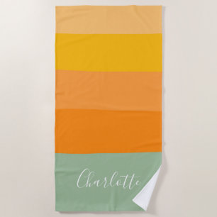 Abstract Colour Block Stripes Orange Personalized Beach Towel