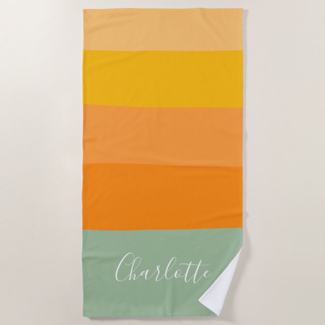 Abstract Colour Block Stripes Orange Personalized Beach Towel (Front)