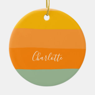Abstract Colour Block Stripes Orange Personalized  Ceramic Ornament