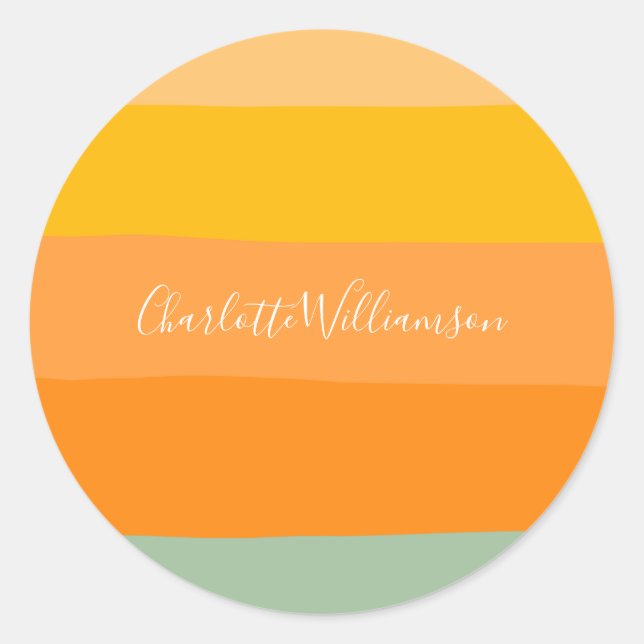 Abstract Colour Block Stripes Orange Personalized Classic Round Sticker (Front)