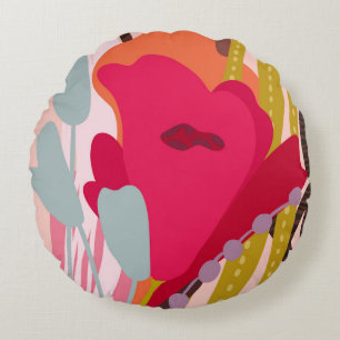 Abstract Colour Blocks Bold Accents Round Pillow