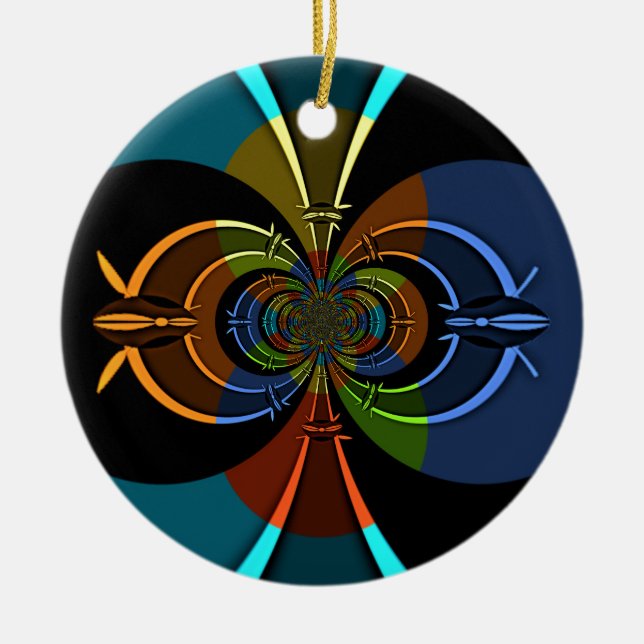 Abstract Colour Burst Art Print Ceramic Ornament (Front)