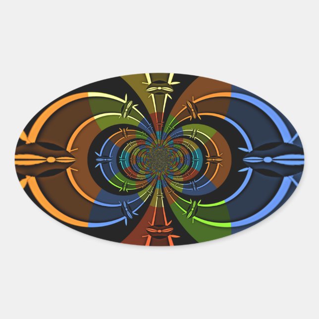 Abstract Colour Burst Art Print Oval Sticker (Front)