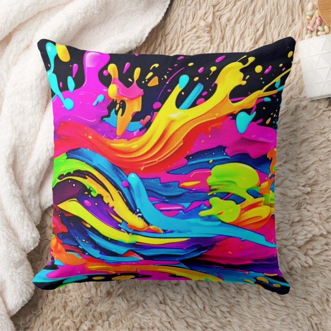 Abstract Colour Burst Art Throw Pillow (Blanket)