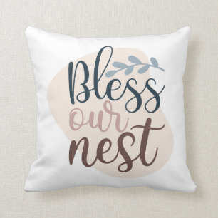 Abstract Colour Editable Bless Our Nest Typography Throw Pillow