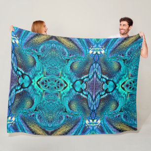 Abstract Colour Explosion Aqua Blue Gold Fleece Blanket