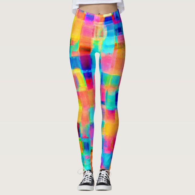 Abstract Colour Grid Leggings (Front)