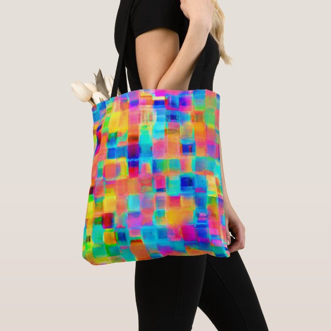 Abstract Colour Grid Tote Bag (Close Up)