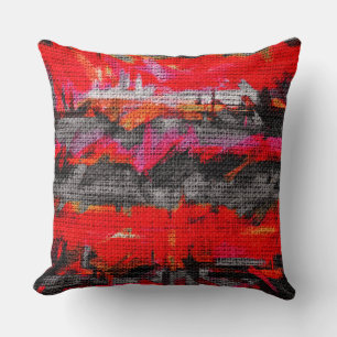 Abstract Colour Paint Brush Rustic Burlap #13 Throw Pillow
