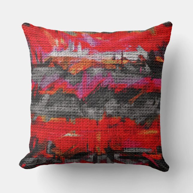 Abstract Colour Paint Brush Rustic Burlap #13 Throw Pillow (Front)