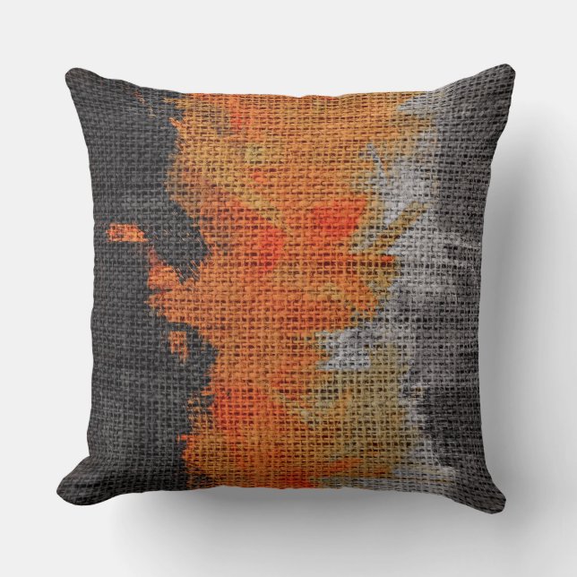 Abstract Colour Paint Brush Rustic Burlap #18 Throw Pillow (Front)
