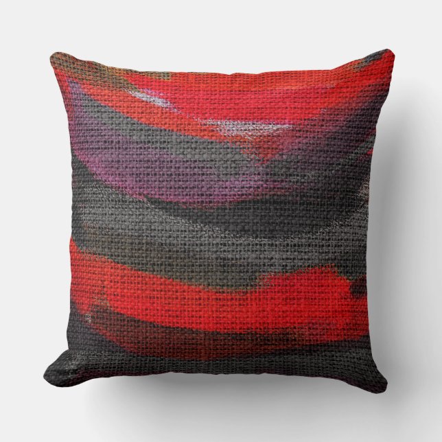 Abstract Colour Paint Brush Rustic Burlap Throw Pillow (Front)