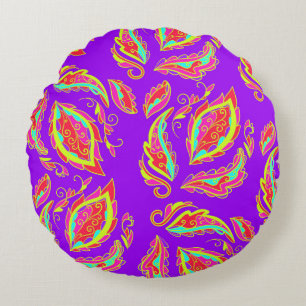 abstract,colour,pattern, indian,mandala,purple round pillow