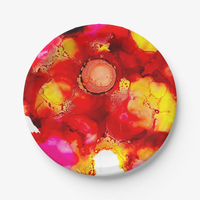 Abstract colour red and pink paper plate (Front)