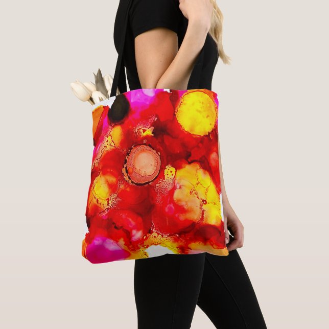 Abstract colour red and pink tote bag (Close Up)