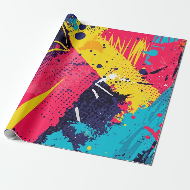 Abstract Colour Splash in Retro Comic Style (2) Wrapping Paper (Unrolled)