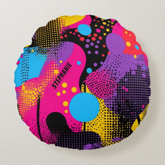 Abstract Colour Splash in Retro Comic Style (4) Round Pillow (Front)