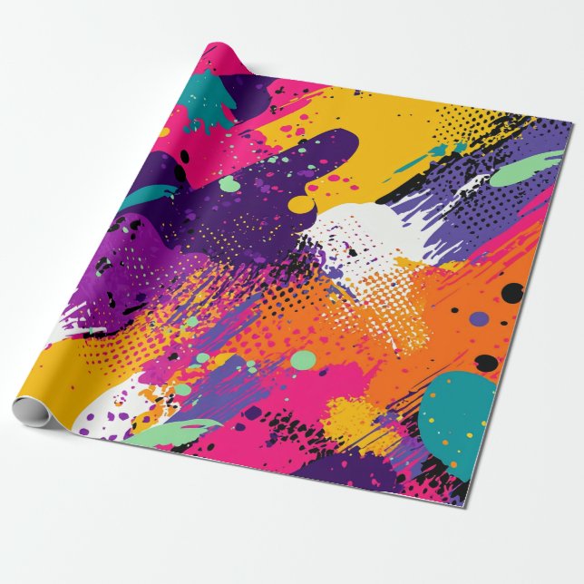 Abstract Colour Splash in Retro Comic Style (5) Wrapping Paper (Unrolled)