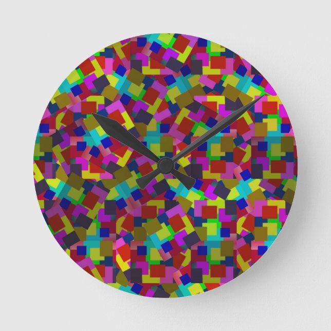 Abstract Coloured Scattered Paper Pattern, Round Clock (Front)