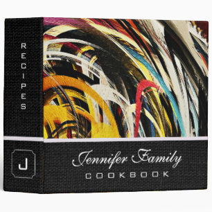 Abstract Coloured Swirl Cookbook Burlap Look #53 Binder