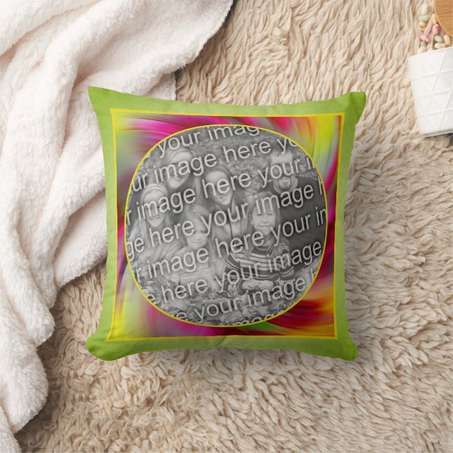 Abstract Coloured Swirls Frame Add Your Photo Throw Pillow (Blanket)
