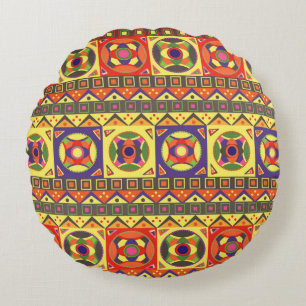 Abstract Colourful African Seamless Pattern with G Round Pillow