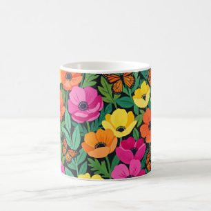 Abstract Colourful Anemones Butterflies Coffee Mug