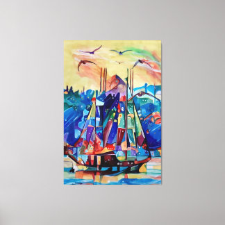 abstract colourful art of moving ship canvas print