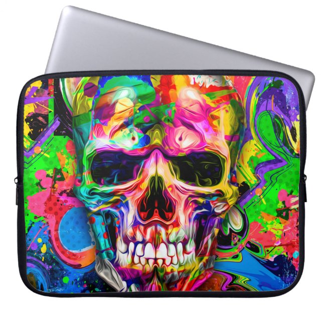 abstract colourful background with colourful skull laptop sleeve (Front)