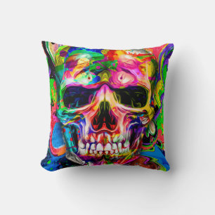 abstract colourful background with colourful skull throw pillow