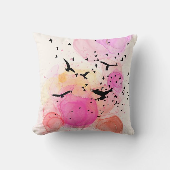 Abstract colourful birds pattern throw pillow (Front)