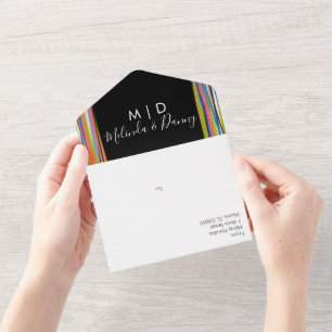 Abstract Colourful Black Script All In One Invitation