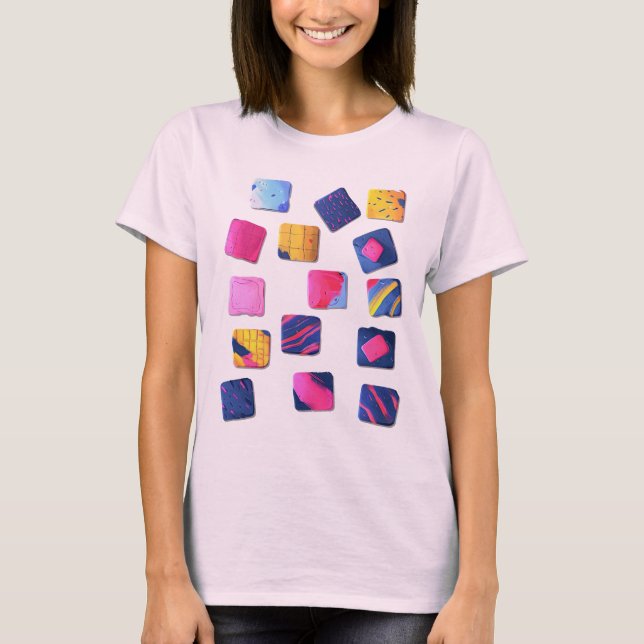 Abstract Colourful Blocks Pattern T-Shirt (Front)