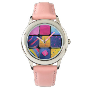 Abstract Colourful Blocks Pattern Watch