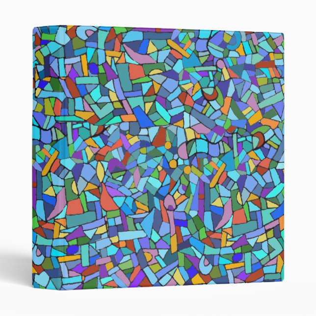 Abstract Colourful Blue Mosaic Pattern Binder (Front/Spine)