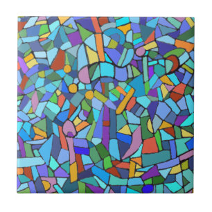 Abstract Colourful Blue Mosaic Pattern Tile